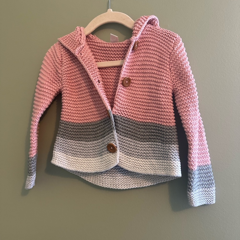 Girls Pink and Gray Knit Hooded Cardigan 12m